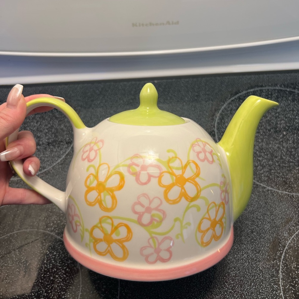 Theodore Maass Floral Teapot with Pink and Yellow Design